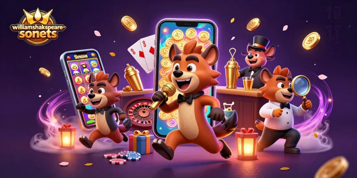 Play casino games with thrilling action in the vibrant williamshakespeare-sonnets illustration featuring hyenas as entertainers.