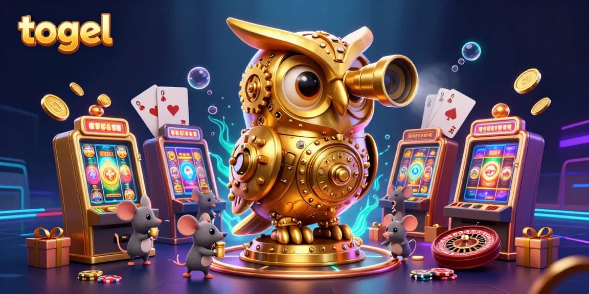 Engage in togel with a cinematic scene featuring a golden owl analyzing a vibrant casino floor.