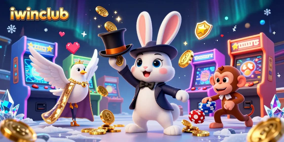 Experience thrilling fun at iwinclub with a magical 3D casino celebration featuring coin falls and vibrant game elements.
