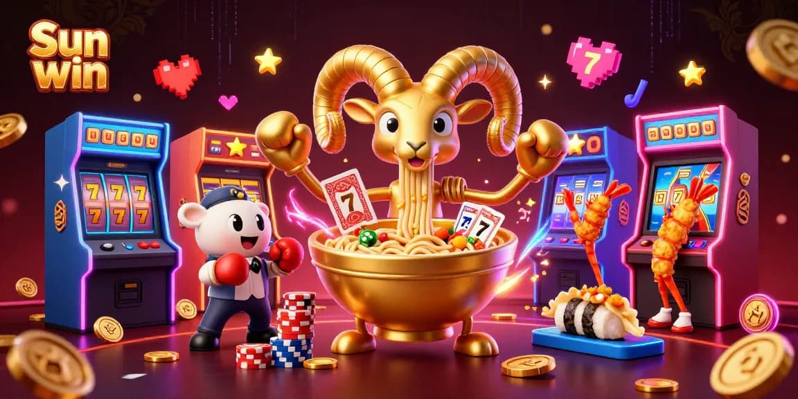 Engage in the Sun win experience with a dynamic 3D casino illustration highlighting vibrant gaming characters and elements.