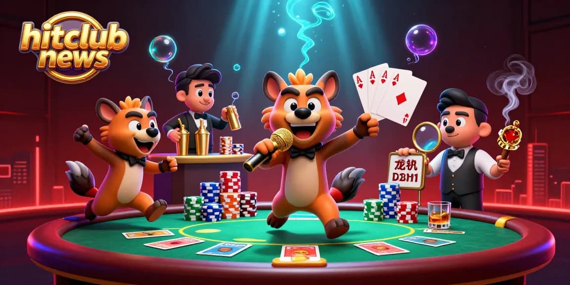 Hyenas run a comedy casino club in this vibrant hitclubnews illustration, featuring poker games and lively characters.