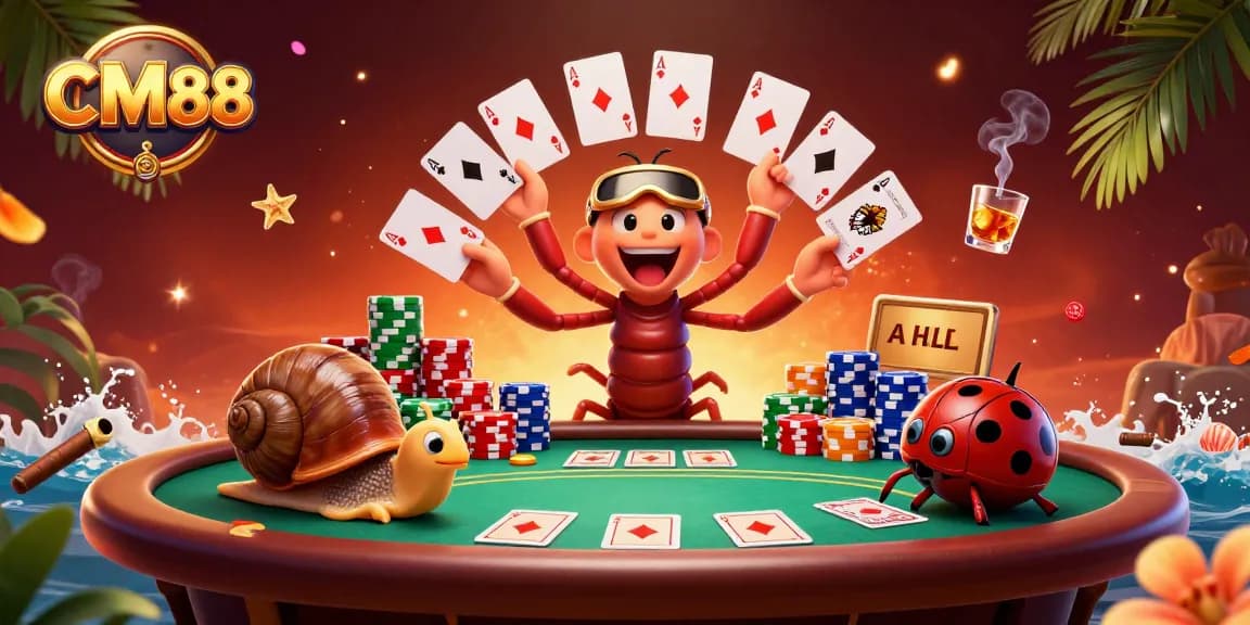 Experience the excitement at CM88 casino with a lively dealer and vibrant game elements.