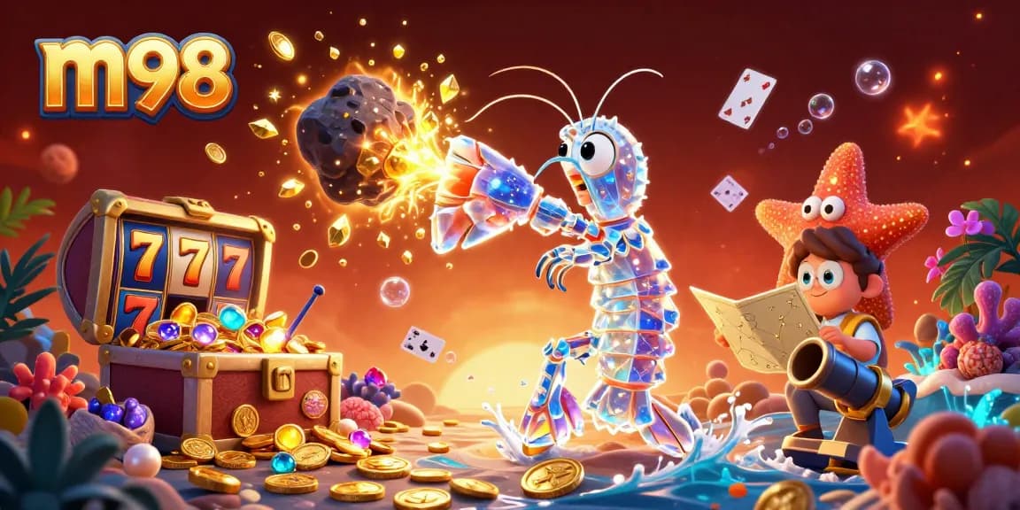 Engage with the thrilling world of m98 as a galactic samurai shrimp battles for riches amidst casino displays.