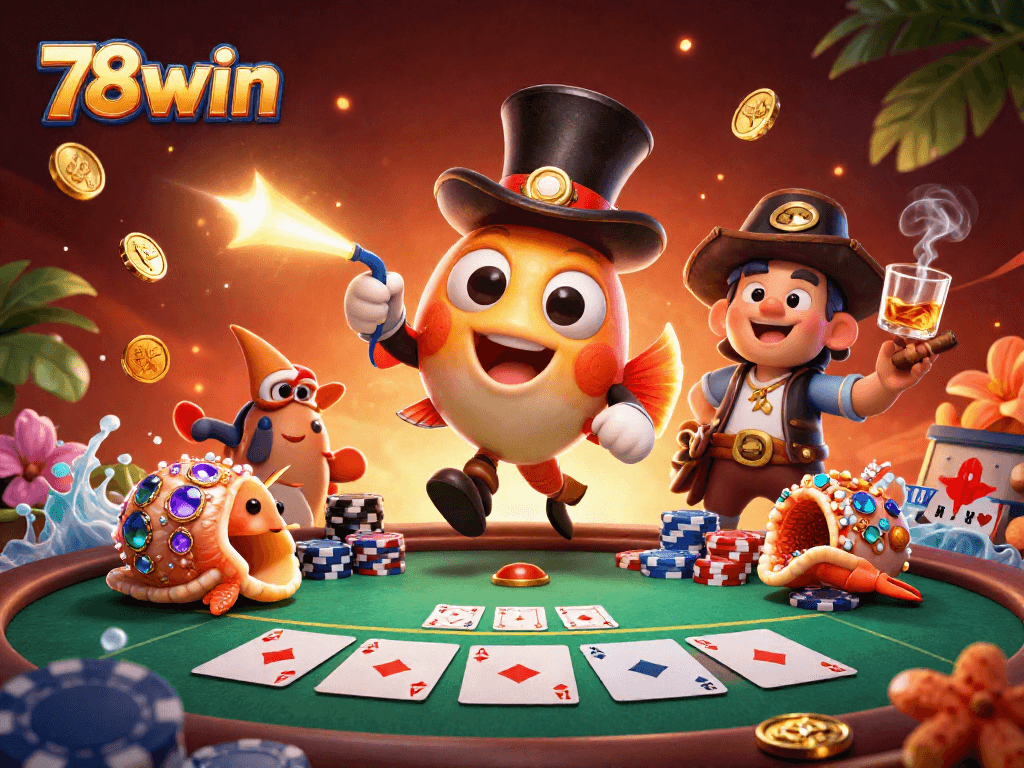 Engage with thrilling 78win gameplay featuring cartoon sea creatures in a dynamic casino scene.