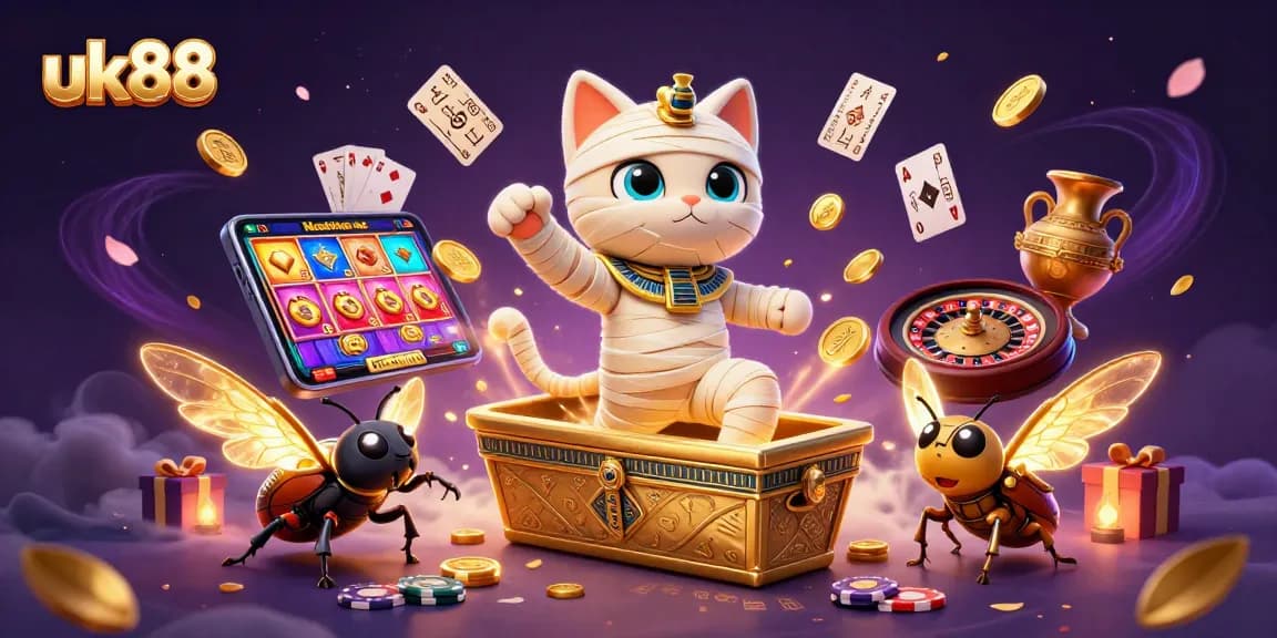 Engage with uk88 as the Egyptian mummy cat bursts into the vibrant pyramid casino.