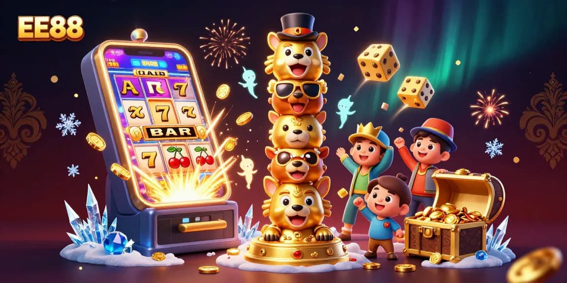 Engage in thrilling gaming at EE88, featuring a vibrant 3D depiction of an exhilarating casino experience