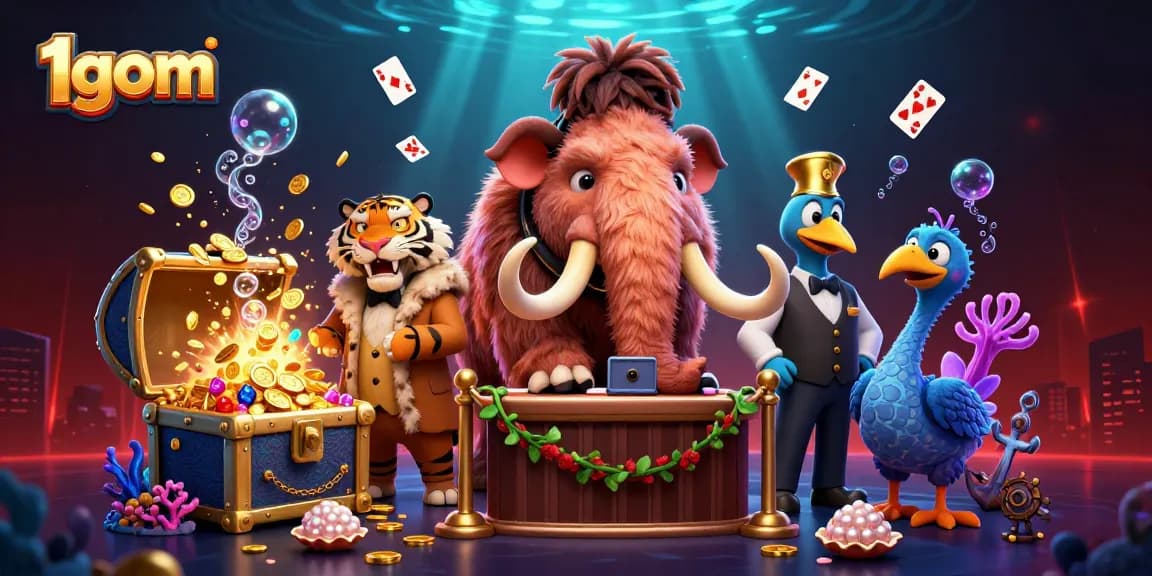 1gom showcases a vibrant casino scene with characters and dynamic gambling elements, creating an exciting atmosphere.
