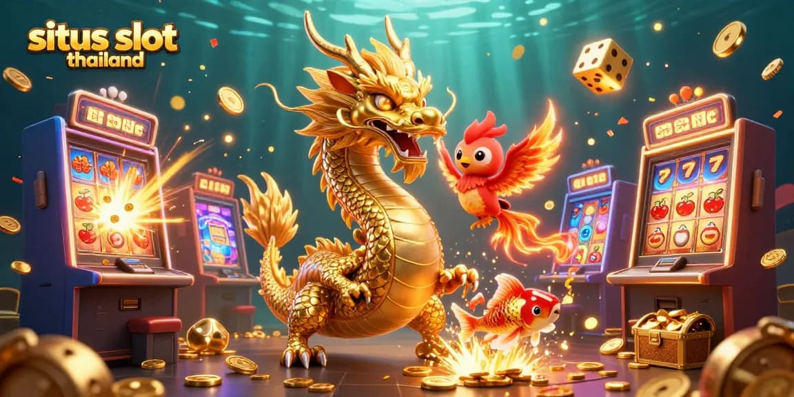 Experience excitement with situs slot thailand featuring a vibrant dragon, phoenix, and koi fish surrounded by jackpot symbols.