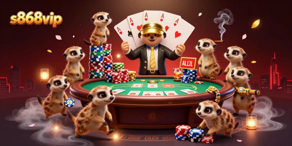 Engage in thrilling casino games at s868vip with 3D meerkats running a vibrant casino.