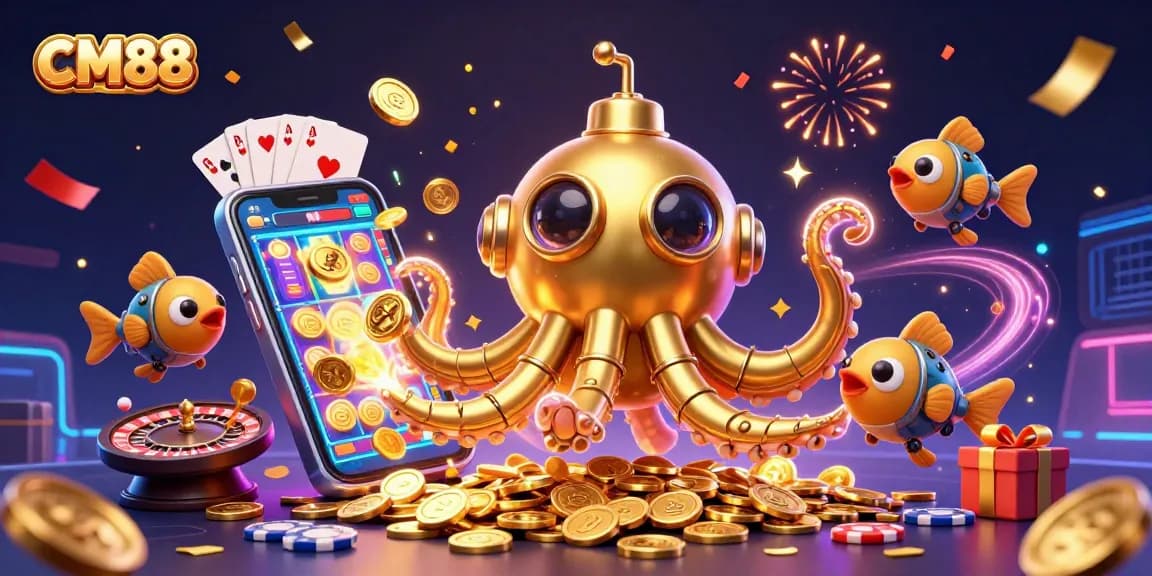 Experience thrilling wins with CM88 at the vibrant 3D casino featuring a golden kraken!