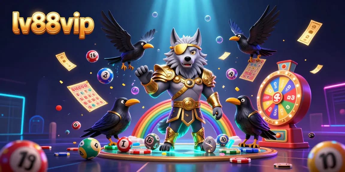 Experience the excitement of lv88vip with a dynamic Norse casino scene filled with glowing characters and gambling elements.