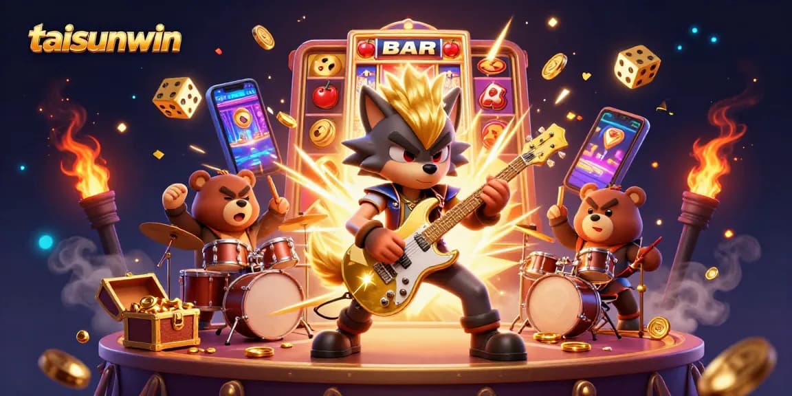 Experience the thrill of taisunwin with vibrant 3D casino action featuring rock star characters.
