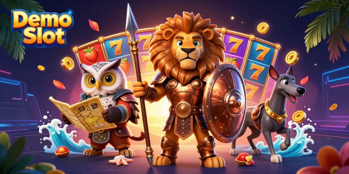 Engage with the thrilling Demo Slot experience featuring a Spartan lion, owl strategist, and greyhound in vibrant 3D.