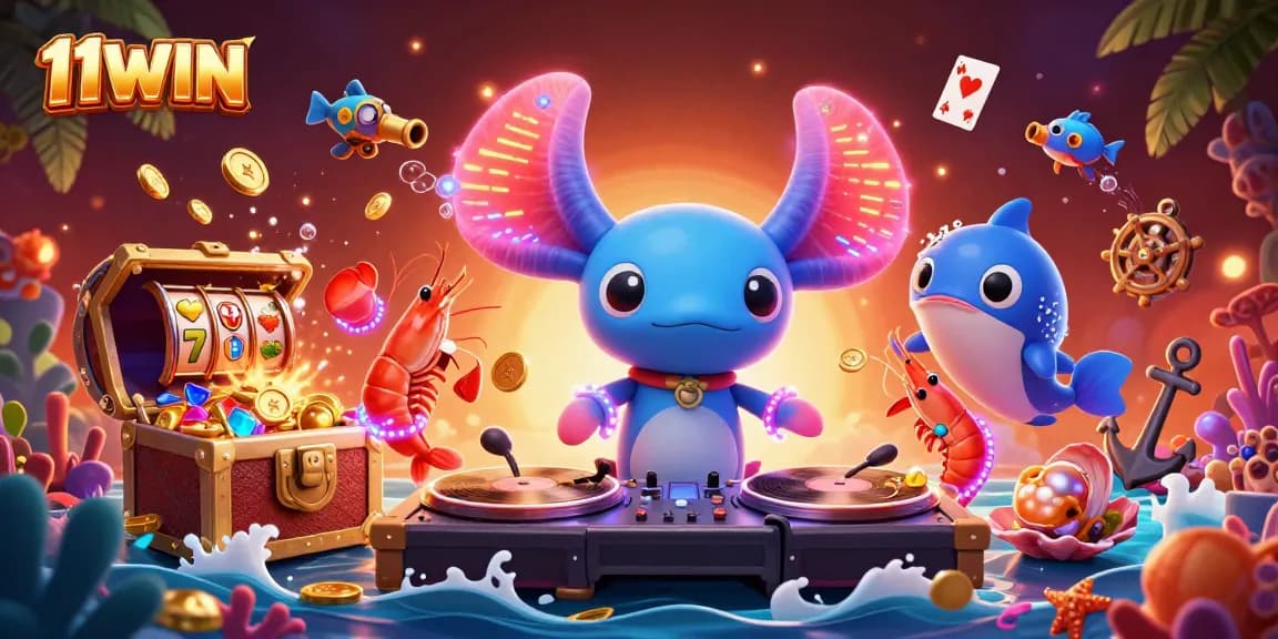 Engage with 11WIN’s vibrant casino world through a neon-themed underwater adventure filled with luck.