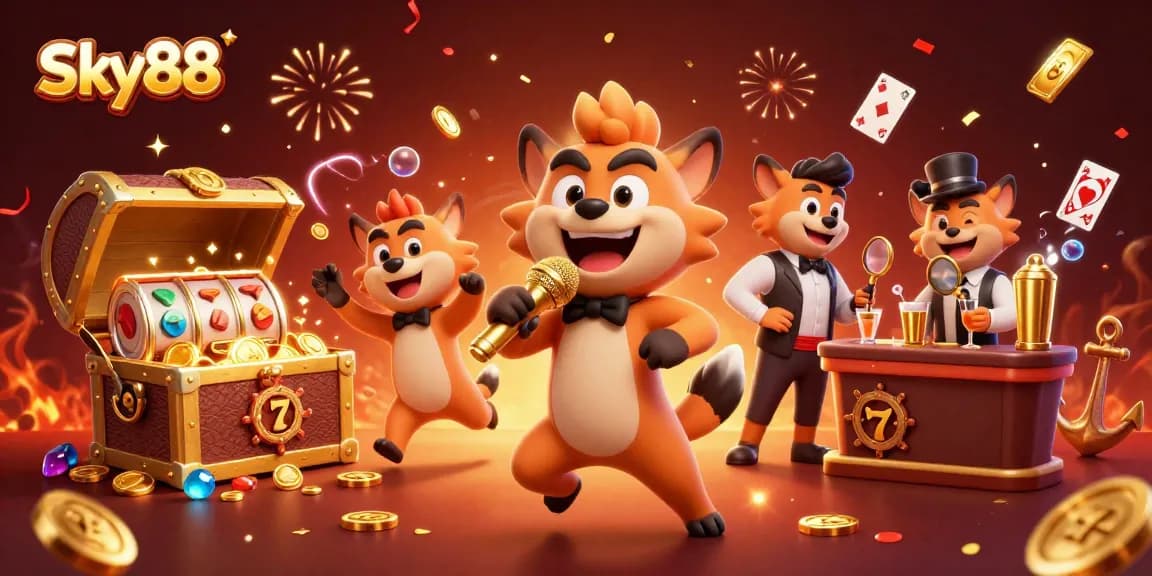 Sky88 hyenas running a comedy casino with exciting visuals and gaming elements.