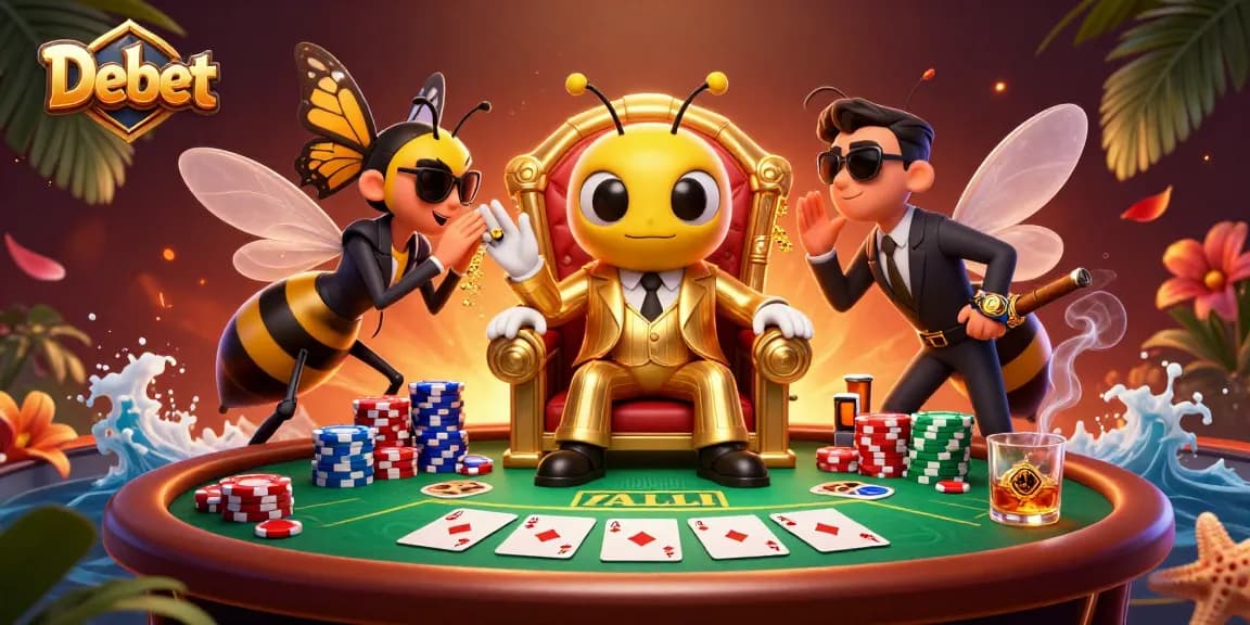 Debet bumblebee mob boss leads a vibrant poker scene with aces and colorful chips.