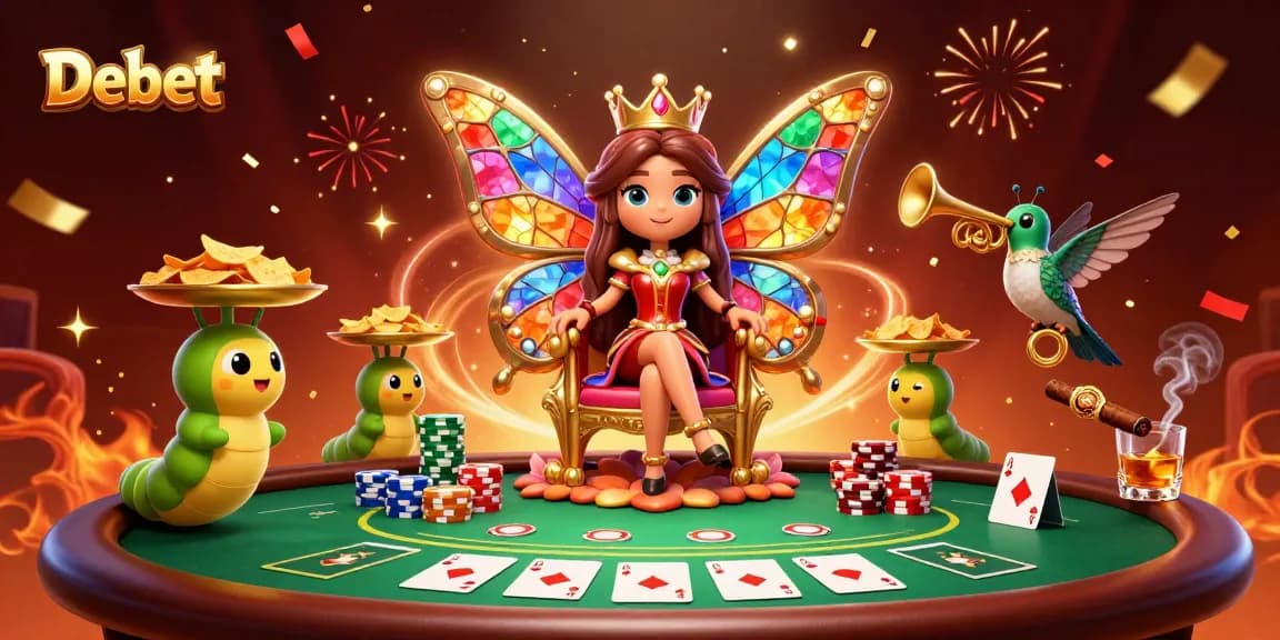 Experience the excitement of Debet casino with vibrant characters and poker action.