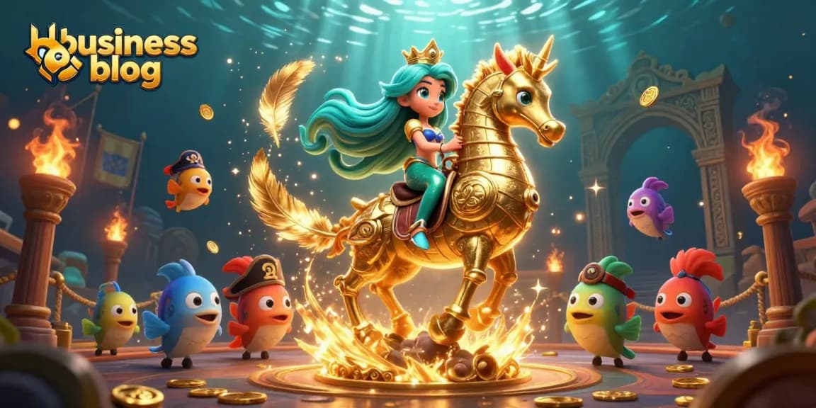 Engage with our business blog showcasing a vibrant 3D casino scene featuring mermaids and treasure.