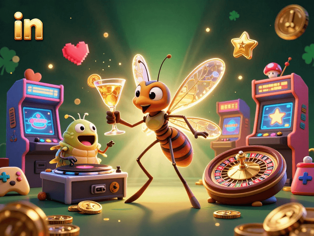 Experience thrilling gaming in a vibrant scene with animated characters and casino elements.