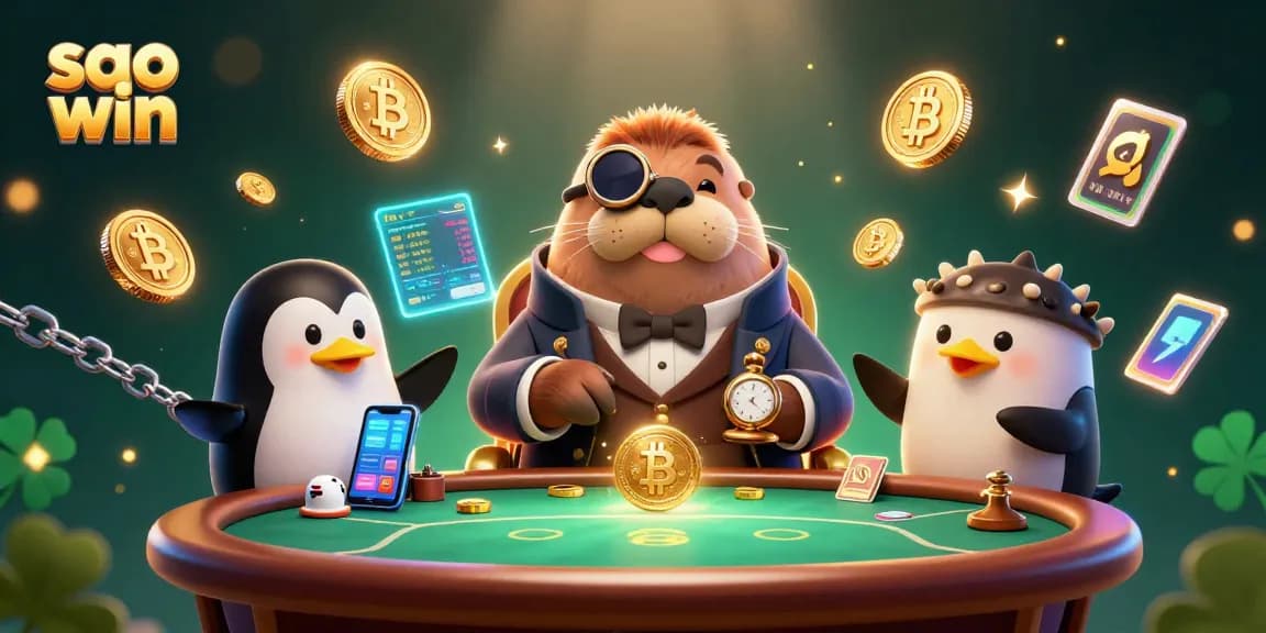 Sao win features a jolly walrus and dealer characters engaged in poker under the sea—exciting gambling action!
