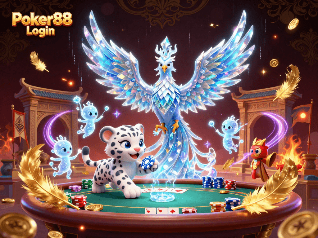 Engage with Poker88 Login for online gaming with an interactive scene featuring poker elements.