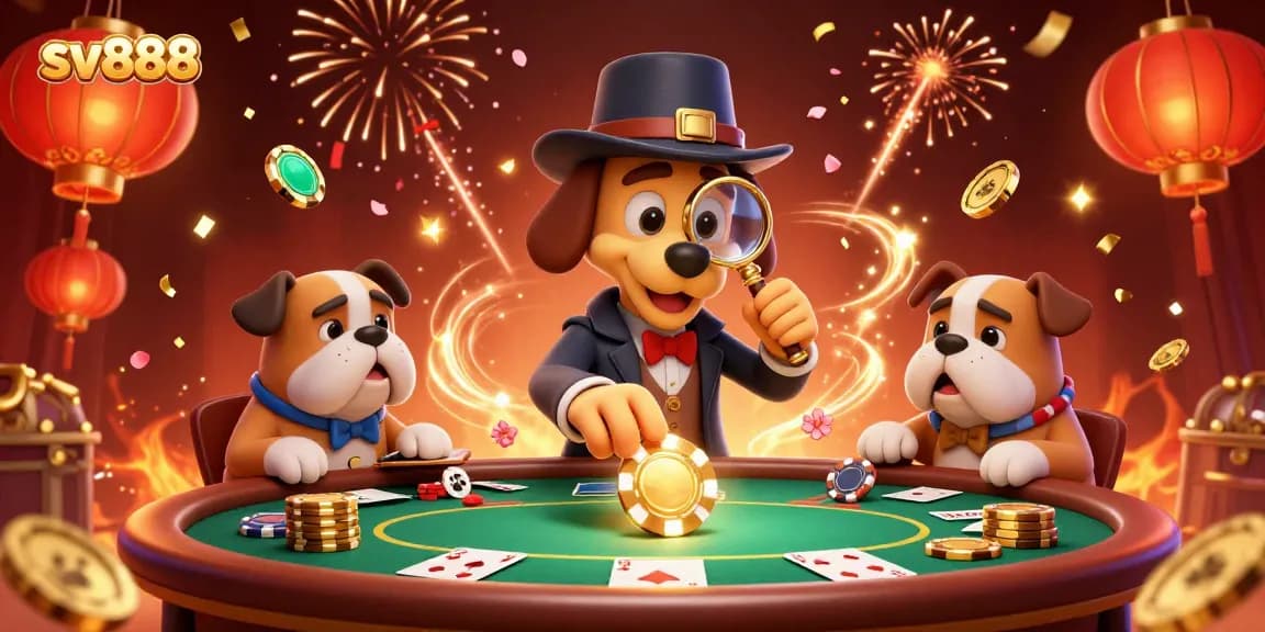 Engage with sv888 poker strategies alongside a detective and his companion in a vibrant casino scene.