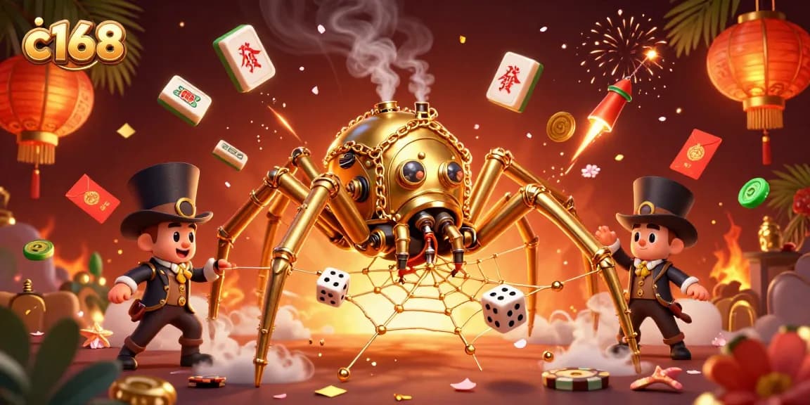 Experience the thrills of c168 as a golden spider traps unlucky dice in a lavish web of gaming excitement.