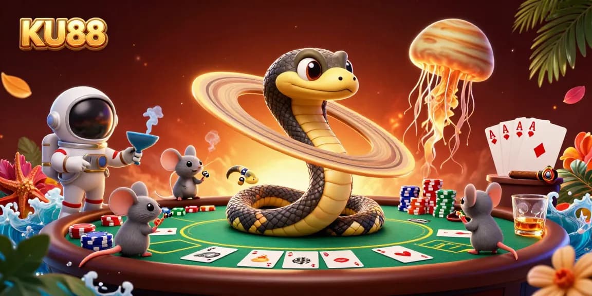 Experience thrilling bets at KU88, where cosmic characters engage in vibrant casino action.