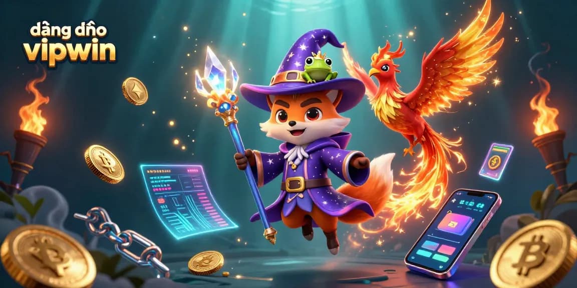 Experience đăng nhập vipwin with vibrant characters in a dynamic casino-themed illustration.