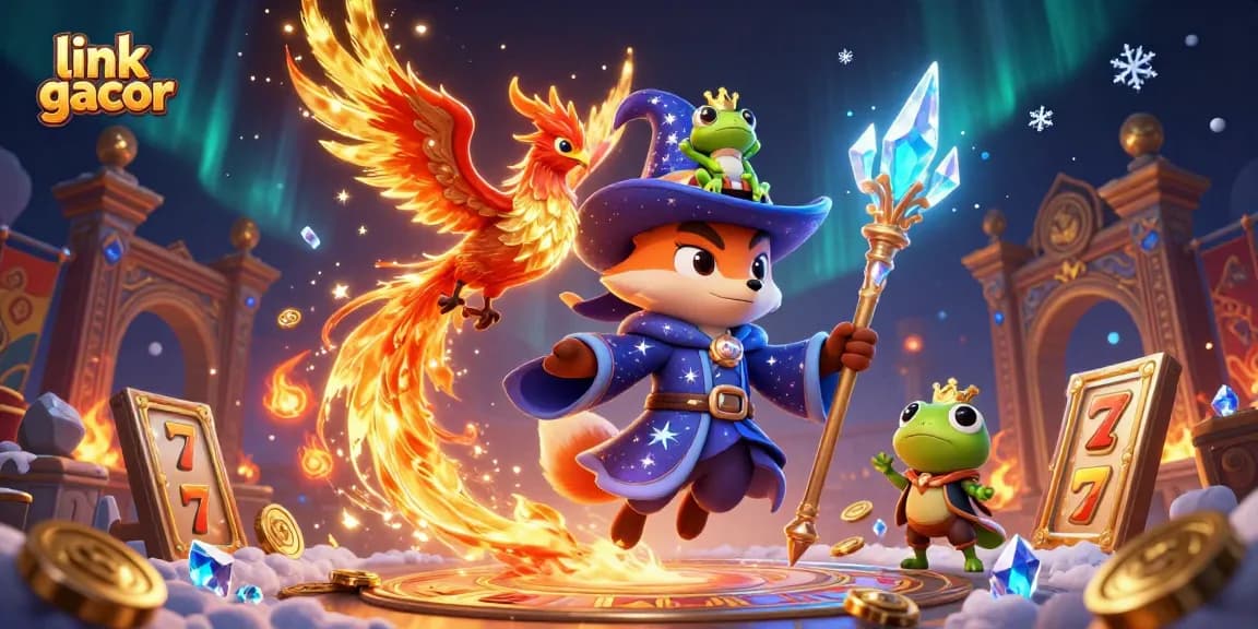 Experience thrilling gameplay with link gacor as the wizard fox and phoenix illuminate the casino scene.