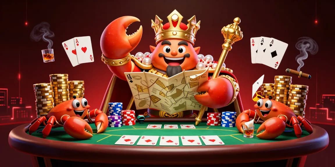 Engage with nhà cái uy tín through a vibrant poker illustration featuring a golden crab emperor and surrounded by chips.