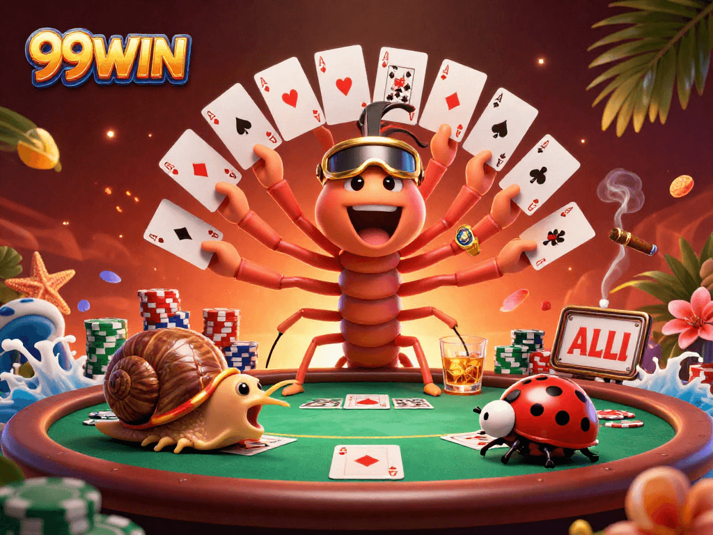 Experience winning thrills at 99WIN with a dynamic 3D casino illustration featuring exciting card action and vibrant gameplay.