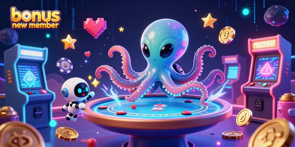 Engage with the exciting bonus new member opportunity at a vibrant online casino featuring colorful characters and gaming elements.