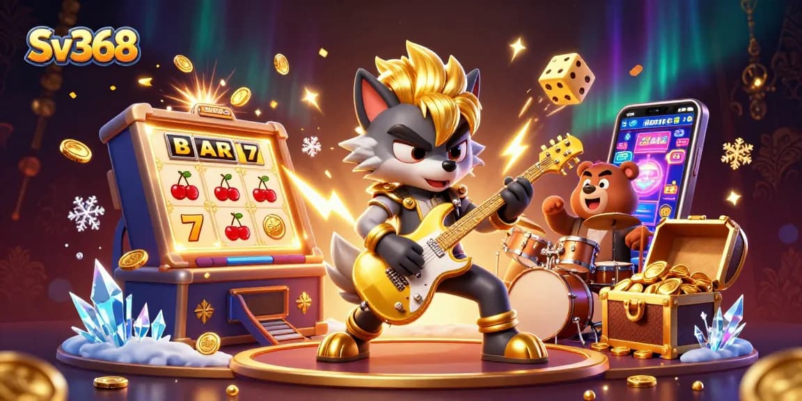 Engage with Sv368's thrilling games featuring a 3D cartoon rock star wolf performing our casino's vibrant atmosphere.