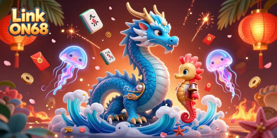 Experience the thrilling action of Link ON68 with a vibrant underwater casino scene featuring dynamic characters and rich gambling elements.