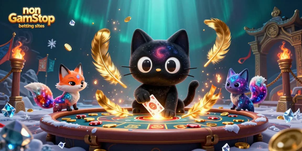Engaging scene illustrating non GamStop betting sites with a cosmic casino theme featuring a black hole cat.