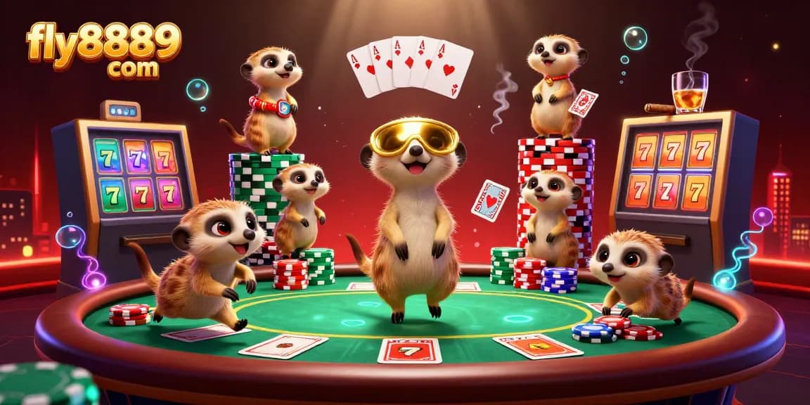 Experience the excitement of fly8889 com with meerkats running a vibrant casino operation.