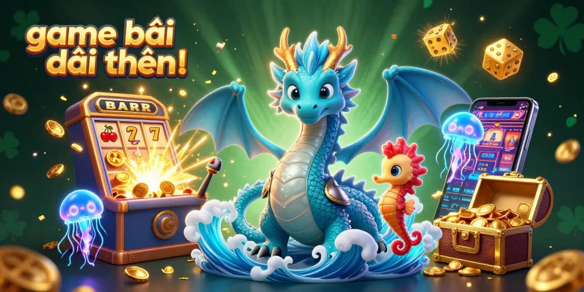 Experience game bài đổi thưởng with an exciting, vibrant 3D casino scene featuring shimmering characters and jackpots.