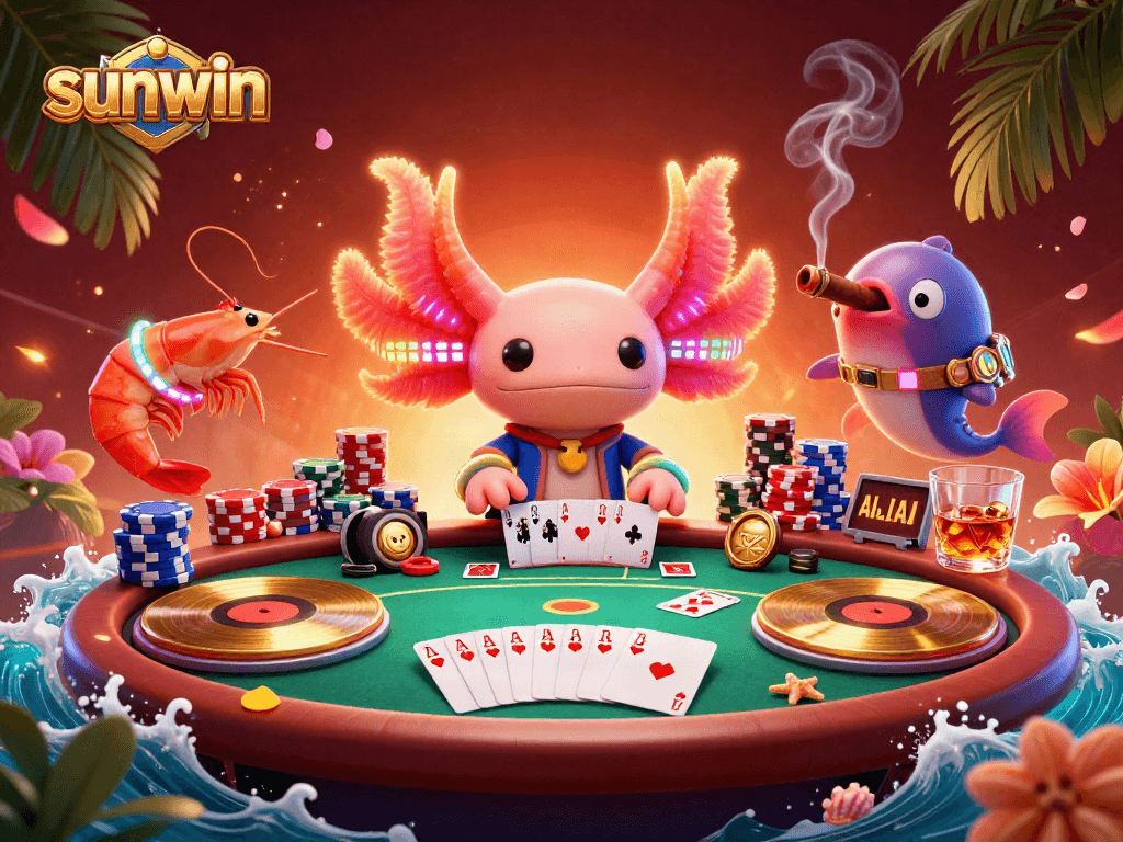 Join the excitement at sunwin with vibrant characters spinning on a dynamic poker table!