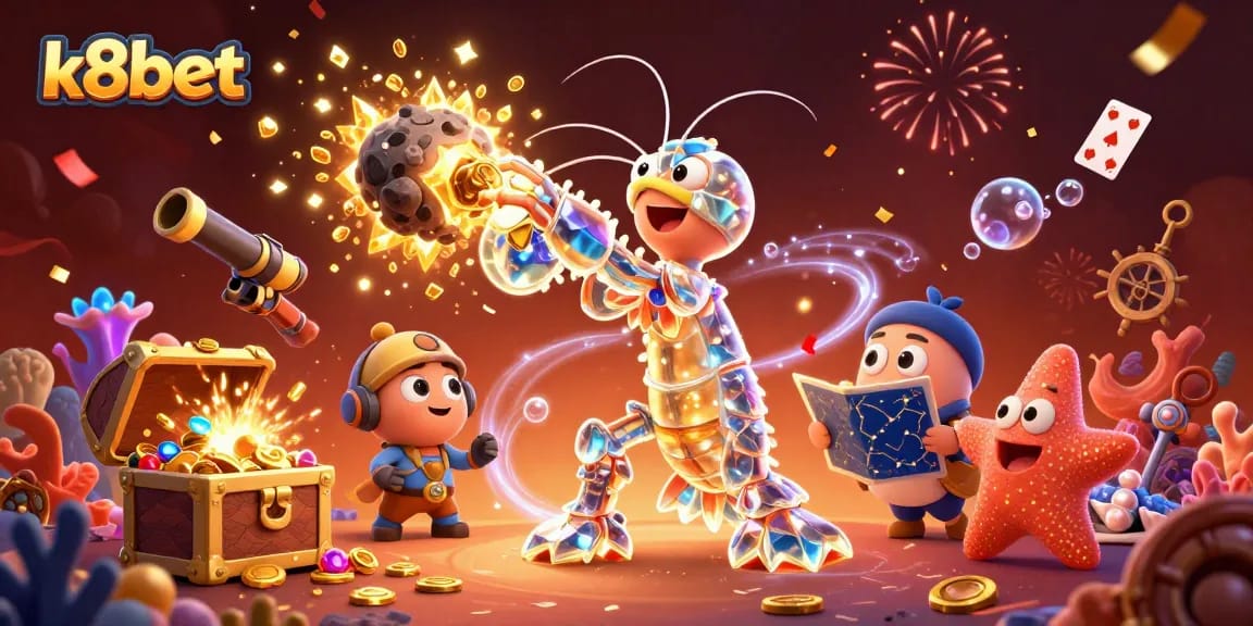 Engage with K8BET through exciting illustrations featuring vibrant casino elements and energetic themes.