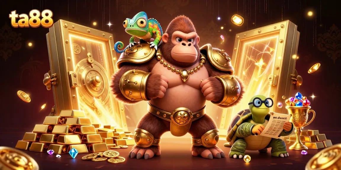 Experience winning at ta88 with vibrant characters and treasures in an immersive casino scene