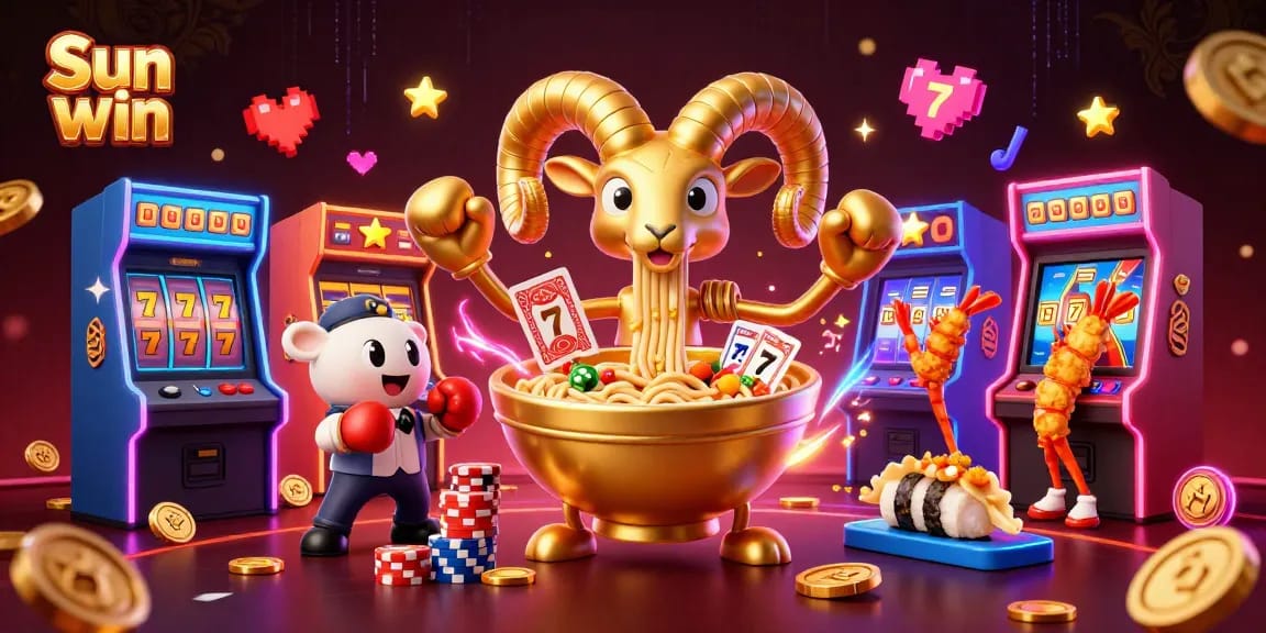 Engage in the Sun win experience with a dynamic 3D casino illustration highlighting vibrant gaming characters and elements.