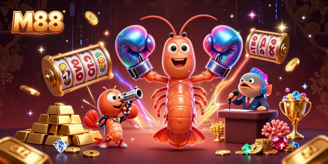 M88 unlocks treasures with dynamic slot reels and vibrant characters in a casino experience