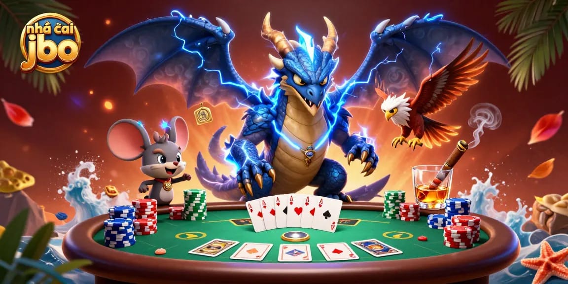 Engage with nhà cái jbo in an exciting 3D digital illustration showcasing vibrant casino elements and dynamic characters.