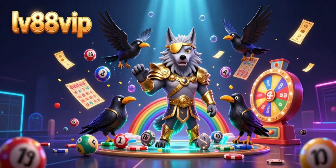 Experience the excitement of lv88vip with a dynamic Norse casino scene filled with glowing characters and gambling elements.