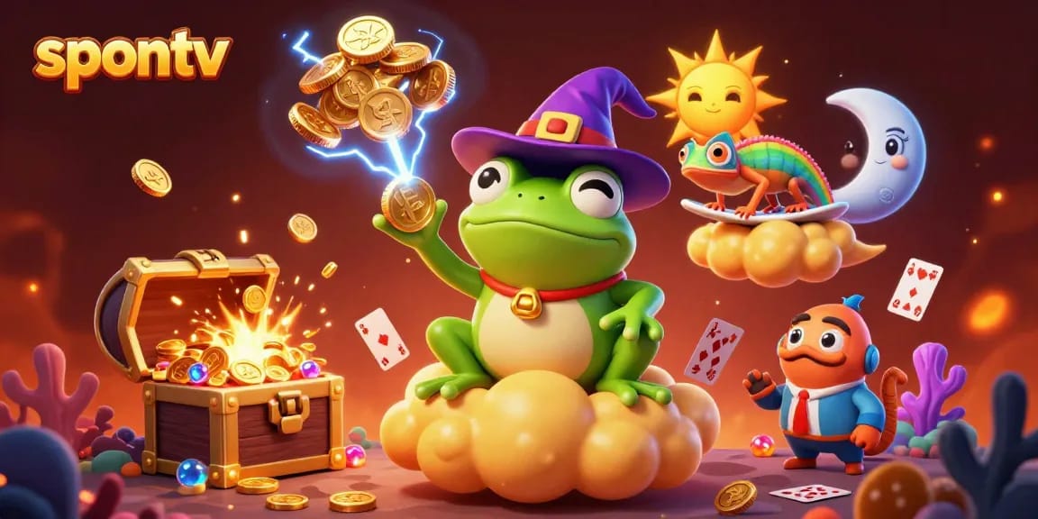 Experience high-quality sports streaming on spontv with dynamic golden storm and colorful characters.