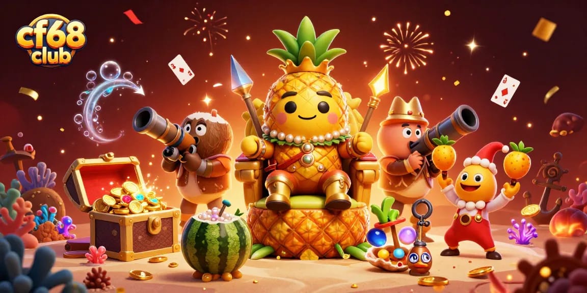 Experience the thrilling action at cf68 club with vibrant 3D casino characters and festive elements.