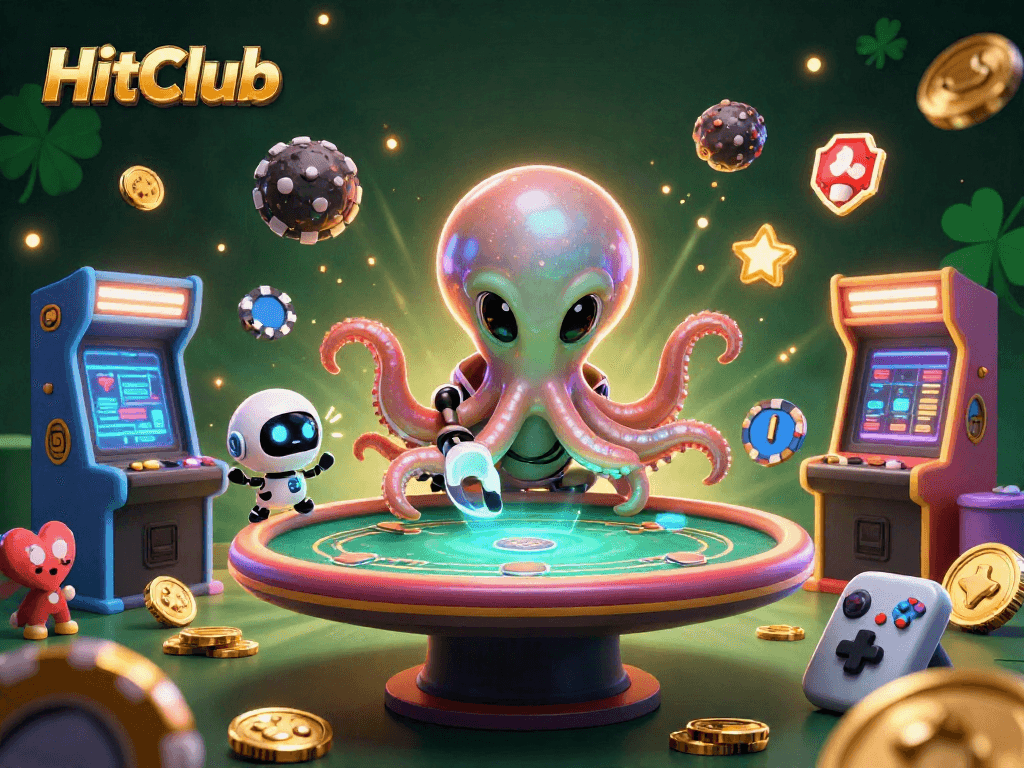 Engage in fast-paced gambling excitement with HitClub's dynamic casino scene featuring an alien octopus.