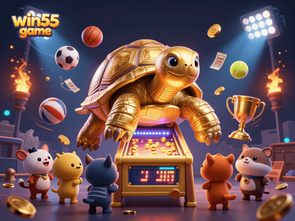 Experience the thrill of the win55 game with vibrant casino elements in an animated scene.