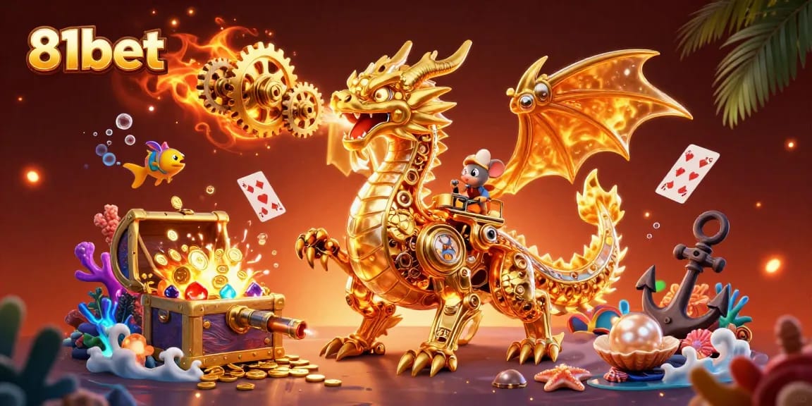 Experience thrilling gaming with 81bet’s golden dragon, vibrant slots, and animated casino elements.